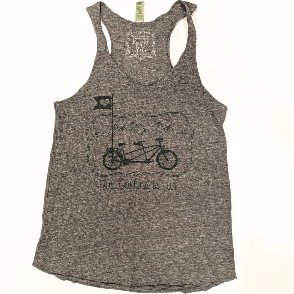 Fort Collins Is Fun Tandem Bike Screen Print Graphic Tank Top